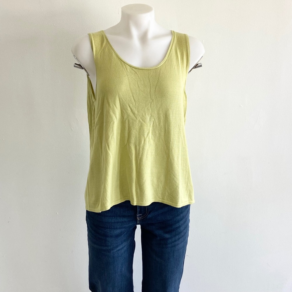 Eileen Fisher Lime Green Italian Yarn Knit Tank Top XL Scoop Neck Modal Blend